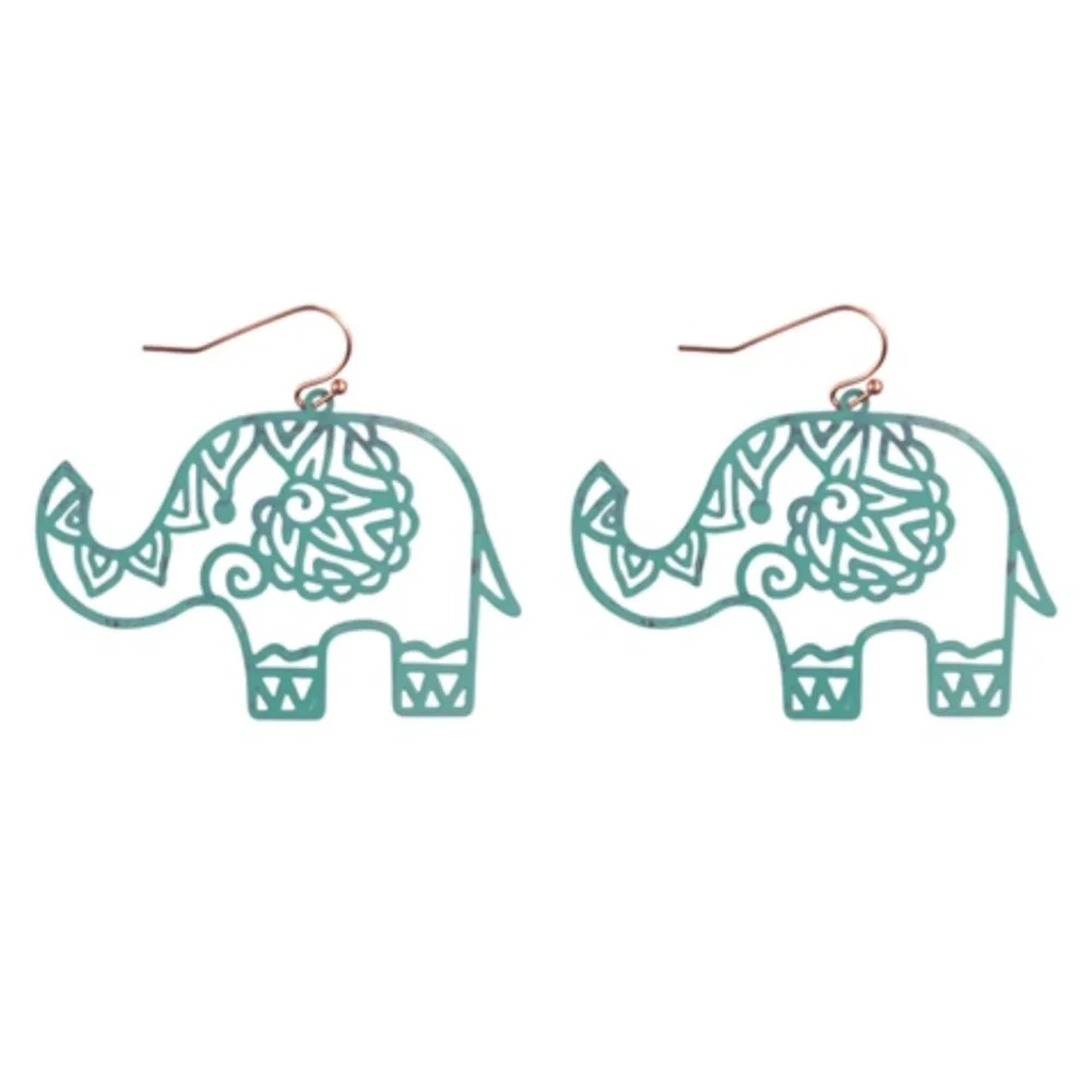 NWT Intricate Filigree Silver Tone Elephant Pierced Dangle Earrings!